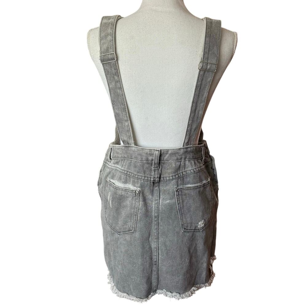 POL overall skirt distressed gray denim ripped torn mini jean overalls S small - Picture 7 of 16